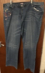 Joe Browns Women's Stone Wash Floral Embroidered Jeans Size 24 - Picture 1 of 7