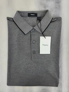 Theory Stone Grey/Black Urban Pique Polo Shirt Men's Size Medium New - Picture 1 of 12