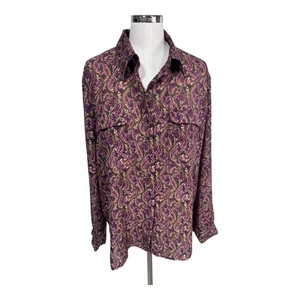 Vintage Shaver Lake Paisley Button Down Shirt Boho Hippie Cowboy Pockets Men’s L - Picture 1 of 6