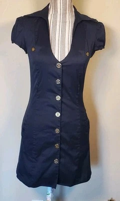 Marciano 黑色衬衫连衣裙纽扣前盖袖 XS 码短款  — 第 1/4 张图片