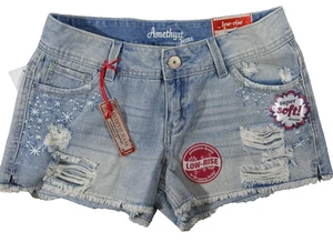 Amethyst Jeans Shorts Juniors Size 9 Pockets Cotton Blend Low Rise Distressed - Picture 1 of 7
