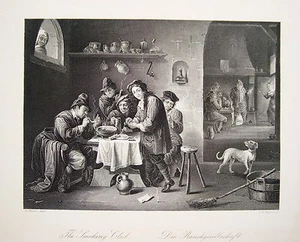 Pfeifer Raucher Rauchgesellschaft Wirtschaft Teniers  alter Stahlstich 1844 - Bild 1 von 1