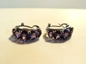 GORGEOUS PAIR 14 K WHITE GOLD & AMETHYST PIERCED EARRINGS - Picture 1 of 6