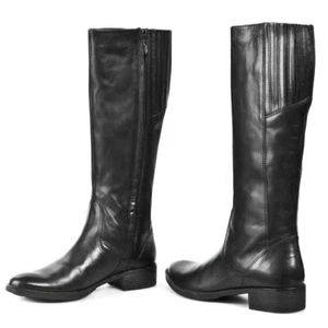 Geox Mendi Stivali Womens Riding Boots 40 Black Leather Office Dress Tall Zipper - Picture 1 of 12