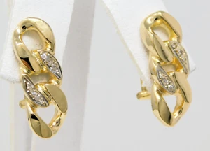 17 kt Yellow Gold Pair of Diamond Drop Omega Back Earrings B6194 - Picture 1 of 7