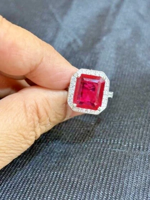3.50Ct Smaragd Labor Erstellt Rot Rubin Damen Verlobungsring 14K Weiß Vergoldet - Bild 1 von 4