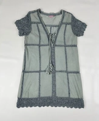 Calypso St Barth Blue Crochet Suede Blend Shift Dress Coquette Beach Sz Med - Image 1 of 4