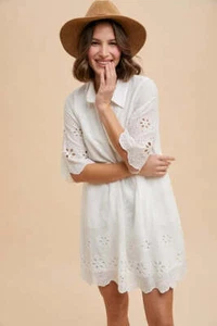 Mini Vestido Camisa Annie Wear Bordado Bordado Borde Vieira Detalle - Imagen 1 de 8