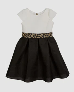 $166 Zoe Ltd Kid's Girl's White Black Brielle Two-Tone Belted Knit Dress Size 6 - Picture 1 of 4