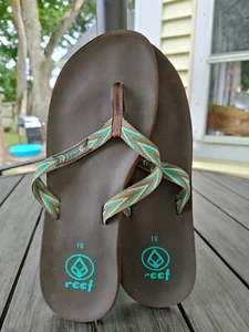 Reef Sandals Womens Thong Flip Flops Slip On Flats Brown Leather Thin Strap 10 - Picture 1 of 4