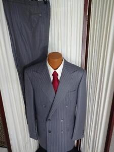 STEFANO RICCI GRAY/SILVER PINSTRIPE SUPER 180'S DOUBLE BREASTED SUIT 44L MINT