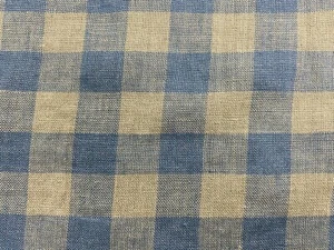 French Vintage 100%Linen Fabric Gingham Check Petrol BlueGrey Curtain Upholstery - Picture 1 of 7