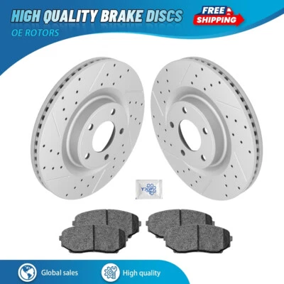 Front Drilled Rotors + Ceramic Brake Pads for 2007 - 2014 Ford Edge Lincoln MKX Foto 1 de 4