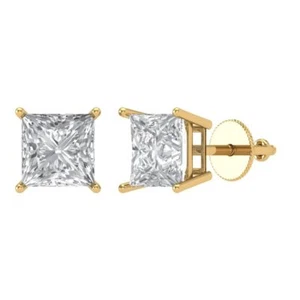 2 ct Princess Cut Solitaire Stud anniversary Earrings 14k Yellow gold Clear - Picture 1 of 11