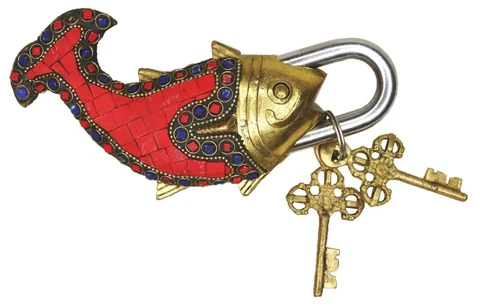 Fish Shape Trick Padlock Antique Victorian Style Handmade Solid Brass Door Lock Cover
