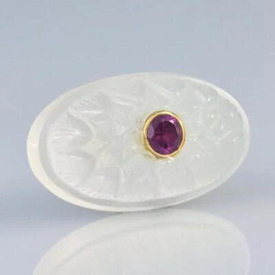 3,36 g tallado loto blanco calcedonia cabujón e incrustación de piedras preciosas de rodolita 22x13 mm Foto 1 de 4