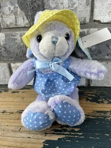 Vintage 10" Osterhase Hase mit Strohhut und gepunktetem Kleid P2 - Bild 1 von 5