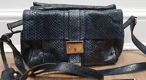 D&G DOLCE & GABBANA Blue Grey Snakeskin Texture & Black Leather Shoulder Bag - Picture 1 of 10