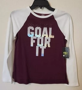 ATHLETICS works Girls Longsleeve Screen Tee Burgundy White Size L 10/12 - Picture 1 of 4
