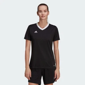 adidas Entrada 22 Womens Football T-Shirt Ladies Black Teamwear Top - Picture 1 of 7