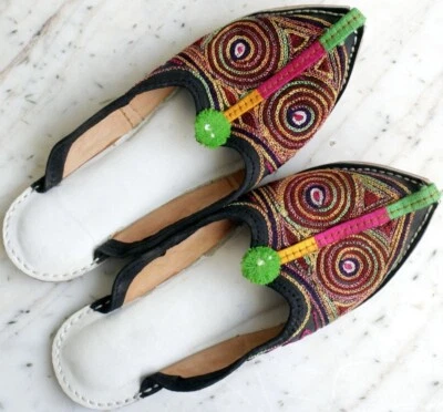 Mujeres Cuero Mojari Jutti Zapatillas Khussa Zapatos Hechos a Mano Punjabi Chanclas  Foto 1 de 4