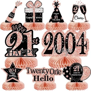 9Pcs Rose Gold Pink 21St Birthday Decorations Honeycomb Centerpieces for Girls,H - Picture 1 of 7