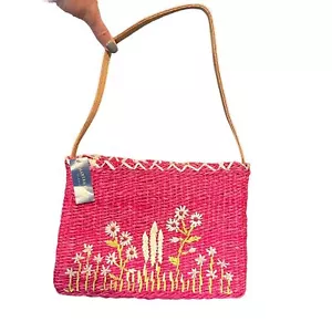 CHARTER CLUB PINK BASKET CASE FLOWER STRAW BAG PURSE NWT NEW Barbie Barbiecore - Picture 1 of 6