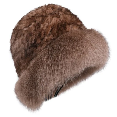 女士冬季帽子针织兔子发帽带大狐狸头发边缘水桶帽 — 第 1/4 张图片