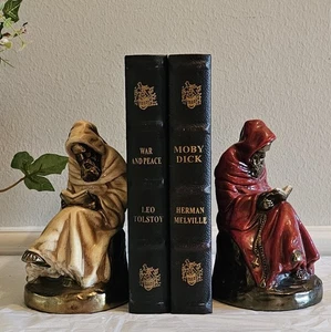 Antike Rüstung Bronze plattiert Bruder Mönch Buchstützen Set rot & creme Lesung 1910-1940 - Bild 1 von 10