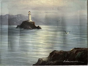 Lighthouse Seascape Painting by Edmonson- Nautical Coastal Art on Canvas - Picture 1 of 2