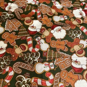 Holly Jolly GingerBread Cookies Christmas Cotton Fabric Yard New - Picture 1 of 3