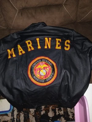 Chaqueta de bombardero negra de cuero genuino de los 90 USMC Marines 3XL de colección Foto 1 de 4