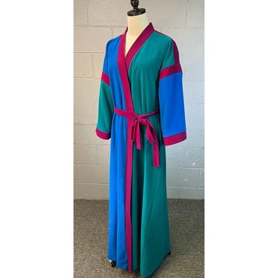 Vintage 1970s Vanity Fair Color Block Micro Fleece Robe Medium - Image 1 of 4