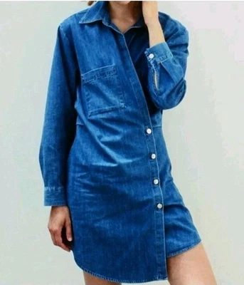  ZARA The Erin blue denim asymmetric wrap Dress XS Chambray  - image 1 of 4