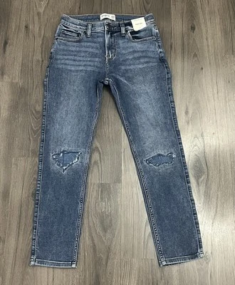 Abercrombie Kids Girls 13/14 Taper Fit Jeans Light Wash Denim Distressed - Image 1 of 4
