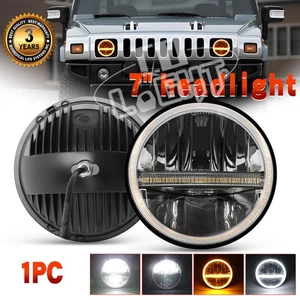 For Hummer H2 2003-2009 7" Inch Round LED Headlight Hi/Lo Halo DRL Turn Lamps - Picture 1 of 12