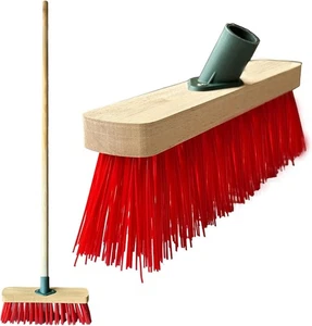 12” Outdoor Broom Sweeping Brush Heavy Duty PVC Bristles Yard Brush with Wooden - Picture 1 of 7