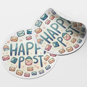Happy Post 1 Circle Stickers - 25mm - 35mm - 50mm - 60mm Matte or Gloss - Picture 1 of 8