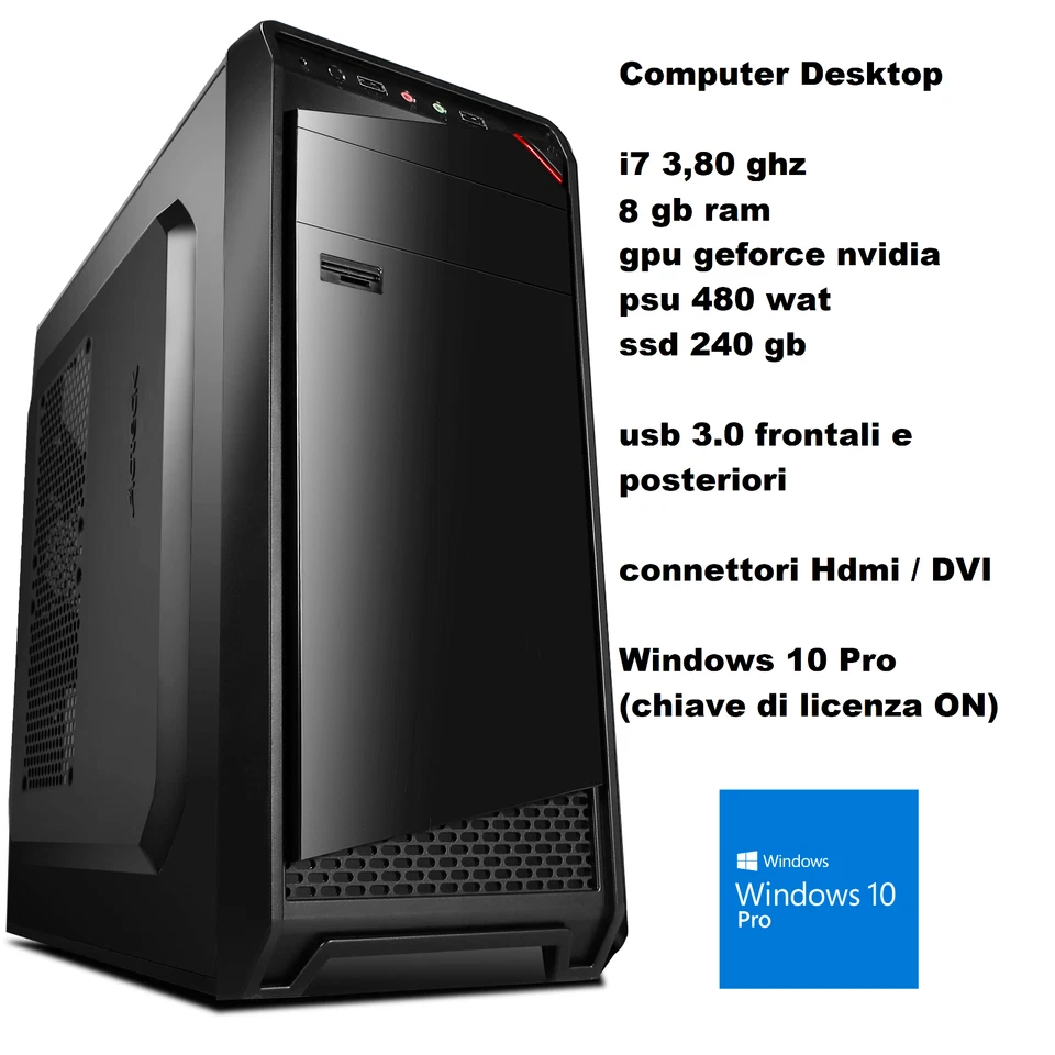 PC Computer Lavoro Desktop i7 3,80 Ghz Ram 8Gb GPU Video Geforce NVDIA SSD240GB - Immagine 1 di 1