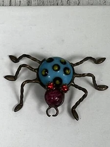 VERY RARE SIGNED JOHN KIRSLIS VTG FANTASY INSECT LADYBUG GLASS RHINESTONE BROOCH - Picture 1 of 10