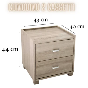 COMODINO CAMERA DA LETTO CON 2 CASSETTI IN LEGNO, PER CAMERETTA COLOR ROVERE - Foto 1 di 2