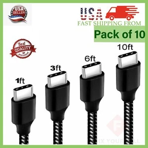 10 x Braided USB C Type-C Fast Charging Data SYNC Charger Cable 1/3/6/10FT LONG - Photo 1 sur 48