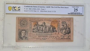 1861 $20 twenty Dollars Confederate States of America - T 20 ULTRA RARE UNIQUE - Picture 1 of 3