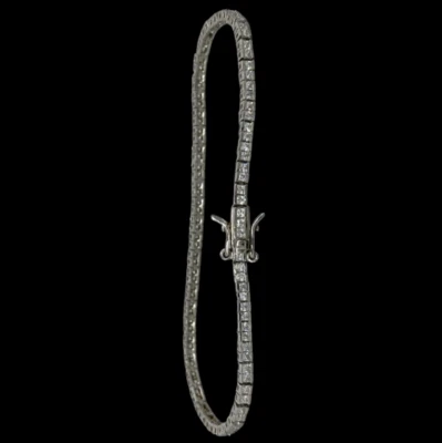 Bracciale tennis argento925 color argento pietre bianche quadrate 2mm uomo donna - Immagine 1 di 4