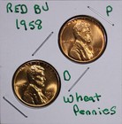 1958 P&d  Lincoln Wheat Cent Pennies 1c Red Bu Set (2 Coins)