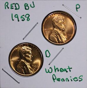 1958 P&D  LINCOLN WHEAT CENT PENNIES 1C RED BU SET (2 COINS)