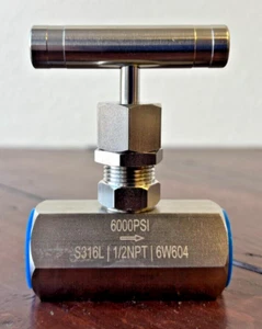 Válvula de aguja industrial de acero inoxidable de alta calidad 1/2" HV-SS-1/2-HS-180-FxF - Imagen 1 de 5