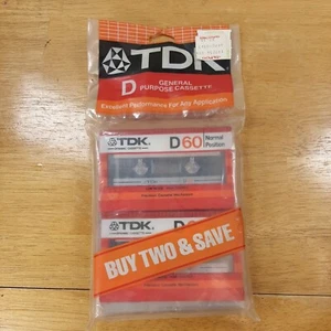 2er-Pack Vintage TDK D 60 Kassettenbänder neu und versiegelt - Bild 1 von 6