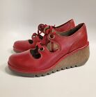 Fly London Red Leather Lace Up Wedge Nely Mary Jane Wms Shoes EU Sz 35  US Sz 5