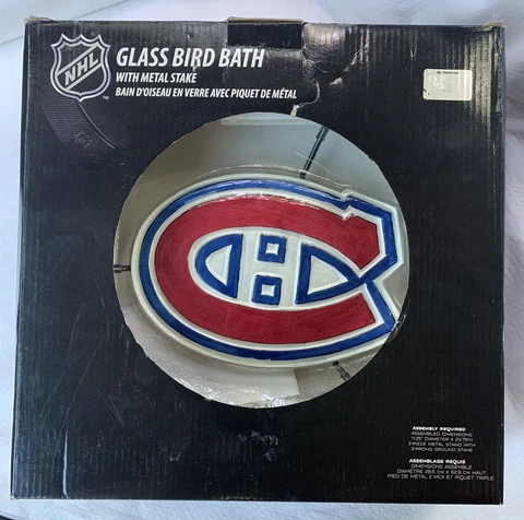 Montreal Canadiens Glass Bird Bath Official NHL Staked New Cover